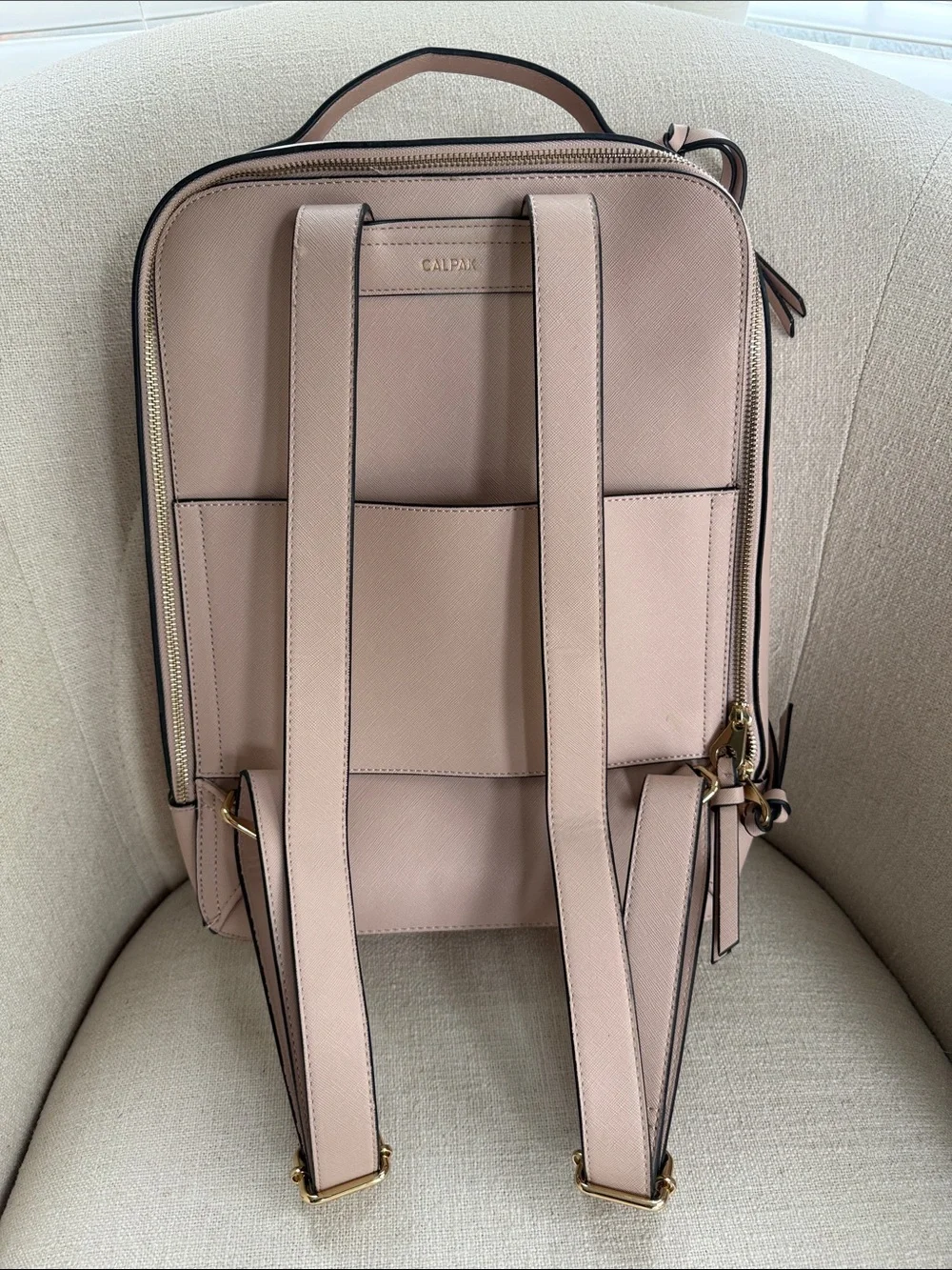Calpak Dusty Pink Leather Backpack with Whipstitch Trim